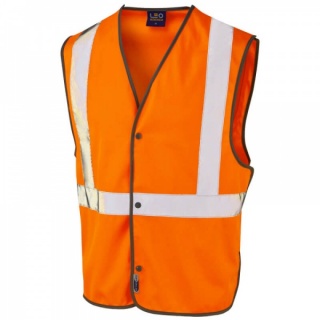 Leo Workwear W26-O Umberleigh Hi Vis ISO 20471 Class 2 Railway Stud Waistcoat Orange